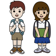 students, boy and girl with backpack 
