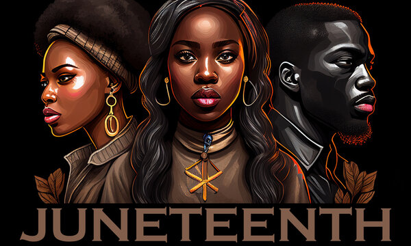 Juneteenth Freedom Day. African-American Independence Day, June 19. Juneteenth Celebrate Black Freedom. T-Shirt, banner, greeting card design. Generative Ai.