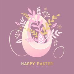 Happy Easter eggs with floral decorative elements. Flat style. Modern Easter background. Greeting card or poster. Vector illustration