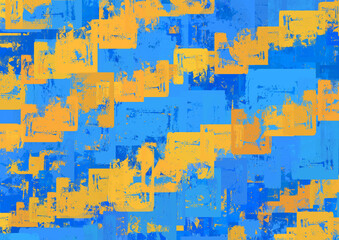 青とオレンジの四角形がたくさんある結晶のような夏っぽい背景素材