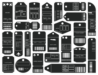 Baggage tag isolated black set icon. Vector black set icon luggage ticket. Vector illustration baggage tag on white background.