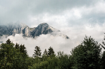 mountains in the fog in the Alps, Austria