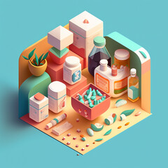 Isometric view of a building vector, Generative AI
