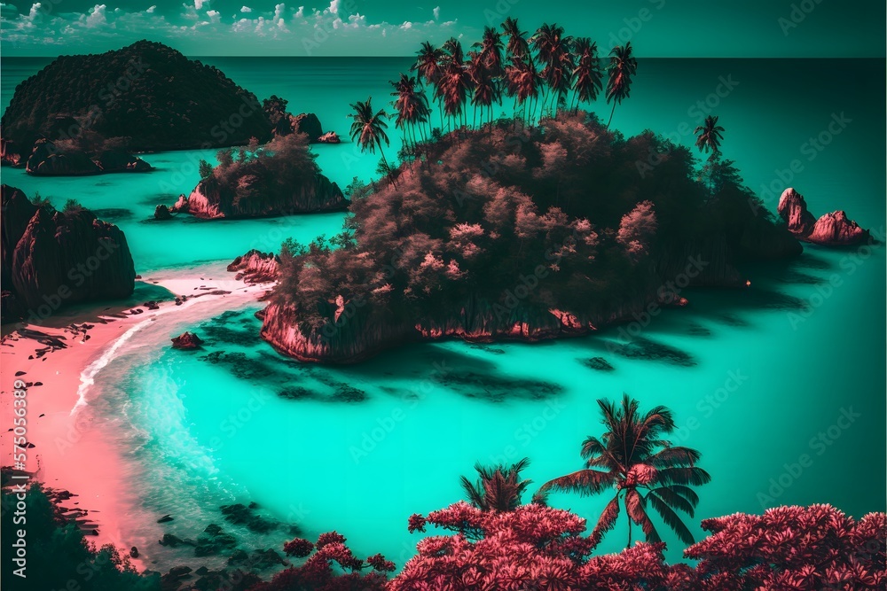 Wall mural Aerial shots of tropical beach on an island using a drone