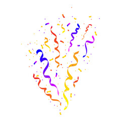 Colorful gradient confetti and ribbons shoot out on a transparent background. Vector illustration. EPS 10