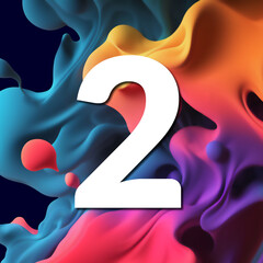 Fototapeta na wymiar set of white numbers on multicolored splashes, 3d illustration, two