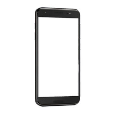 Realistic smartphone with transparent screen. Smartphone in black color with blank touch screen isolated on transparent background. Handphone mock up.