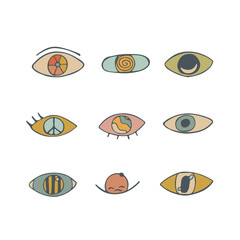 eye outline icons. abstract eyes. Open and closed eyes images, sleeping eye shapes with eyelash. Clip Art. Vector illustration.