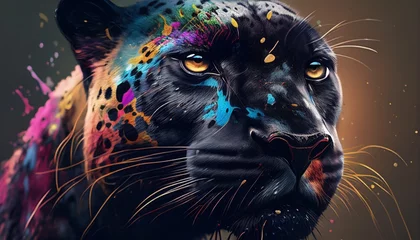 Foto op Plexiglas Portrait face of a panther with bright colors, generative AI © GustavsMD