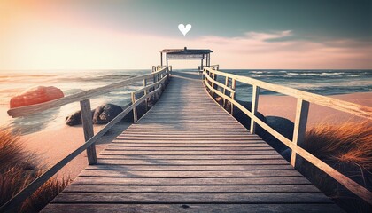 warm greetings, jetty by the sea. Generative AI.