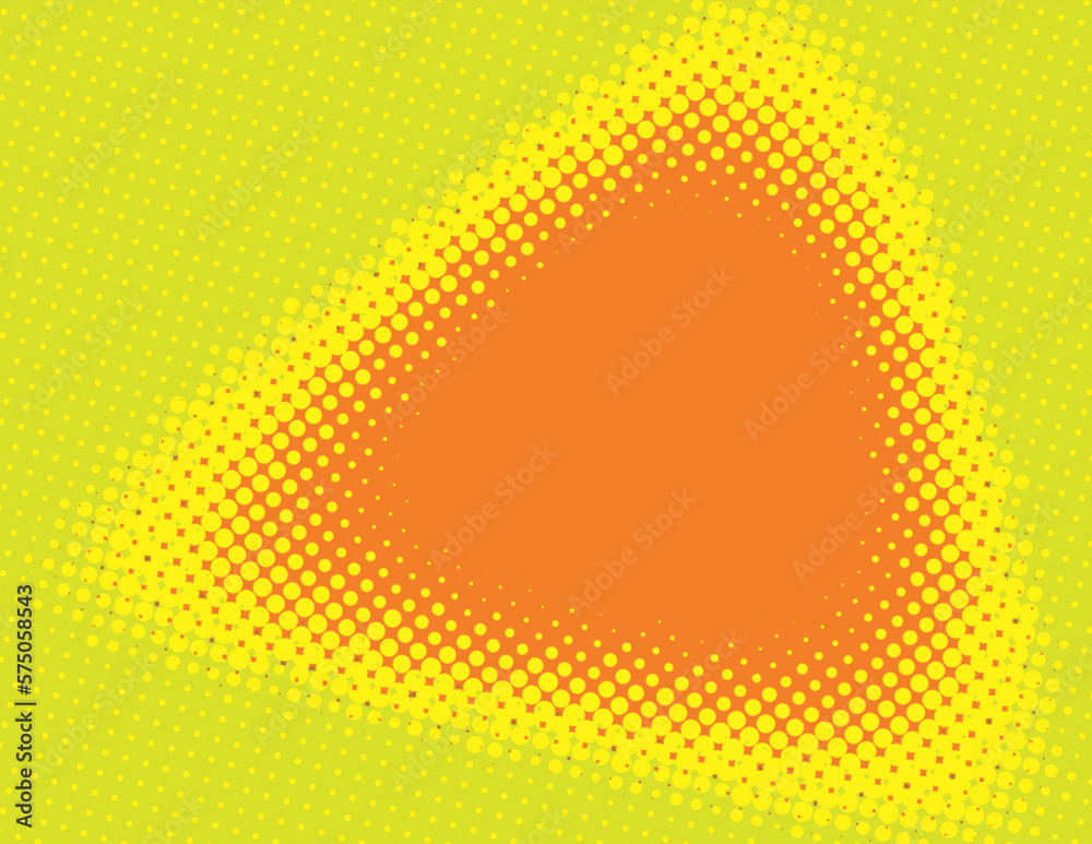 Poster halftone reddish orange spot with yellow border on pear color background