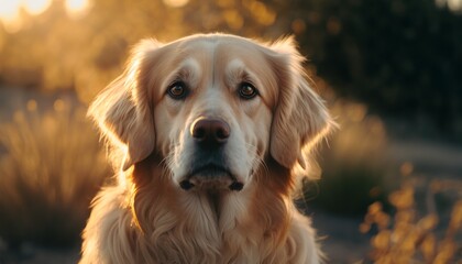 Cute Golden Retriever dog portrait, generative ai