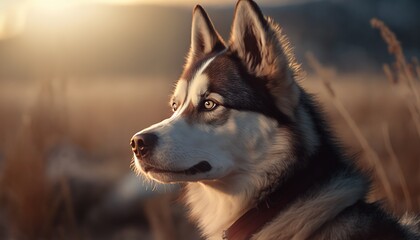 Obraz premium Cute Siberian Husky dog portrait, generative ai