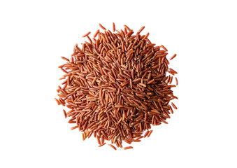 Heap of Raw Organic Raw Red Rice. Top View, Isolated on White Background