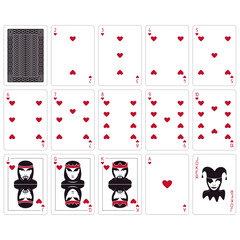 Playing cards. Set of cards on a white background. Hearts. Poker size. 