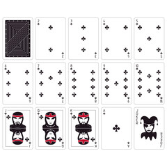 Playing cards. Set of cards on a white background. Clubs. Poker size. 