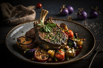 Fototapeta na wymiar Lamb Chops with Eggplant Caponata