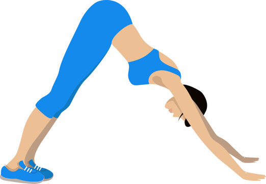 The girl does sports exercises. The girl bent over and touched the ground with her hands. cartoon.