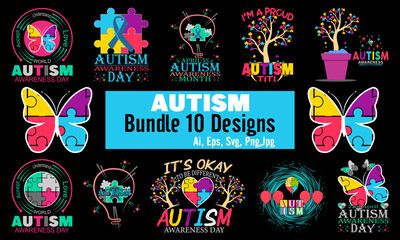 Happy Autism Awareness Day T-Shirt Design. Autism Awareness Day Motivational Typography t-shirt Creative Kids, and Typography Theme Vector Illustration Design.