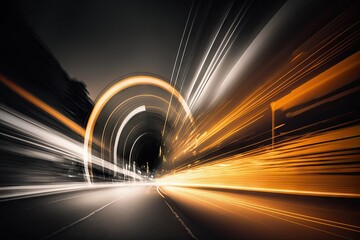 abstract long exposure dynamic speed light trails in an urban environment - generative ai