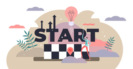 Fototapeta na wymiar Start illustration, transparent background.Flat tiny startup idea beginning persons concept.Abstract business or innovation development.
