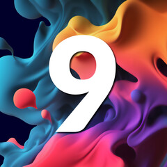 Naklejka na ściany i meble set of white numbers on multicolored splashes, 3d illustration, nine