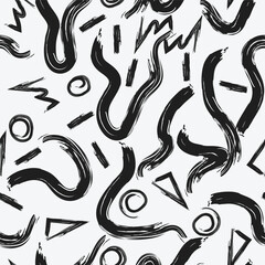 Black paint brush strokes vector seamless pattern.