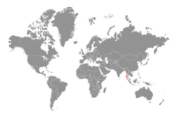 Fototapeta na wymiar Andaman Sea on the world map. Vector illustration.