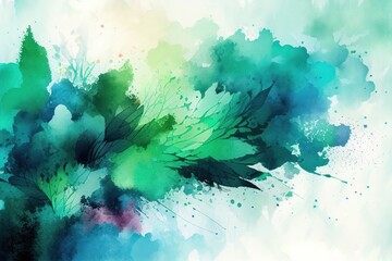 Blue, Green Watercolor Background, Abstract Artistic background, Generative AI