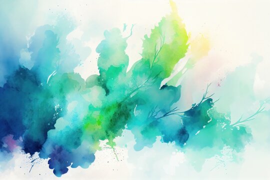 Blue, Green Watercolor Background, Abstract Artistic background, Generative AI