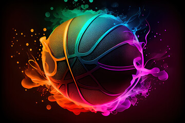 basketball on the color glow background, realistic. Generative Ai