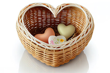Fototapeta na wymiar Empty wicker basket for mothers day love heart. Generative Ai