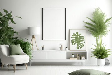 Modern interior and mockup frame on a wall, Generative AI