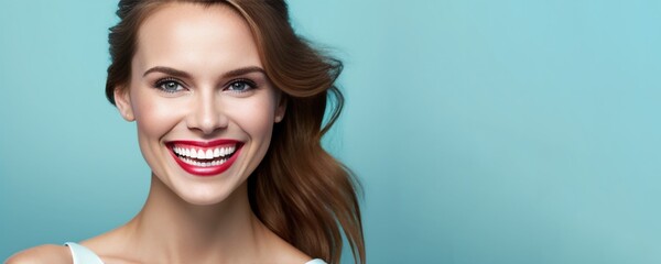 Beautiful woman with white teeth portrait, Generative AI
