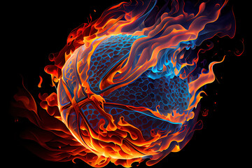 Flaming Basketball Design, Color and Black & White. Generative A