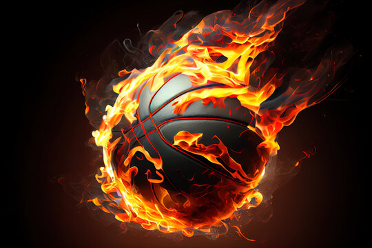 realistic flying cricket ball in fire. Generative Ai