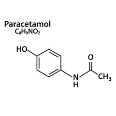 Paracetamol molecular structure,  molecular formula vector illustration of acetaminophen analgesic drug.