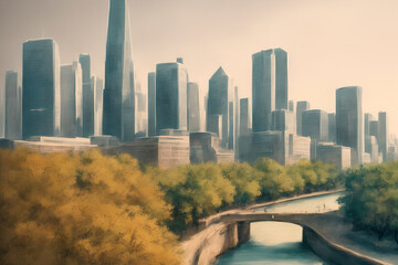 Fototapeta premium buildings and architecture cartoon illustration. Generative ai.