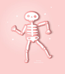 Cute Hand Drawn Halloween Card with Pink Inflated Skeleton Toy, White Stars and Handwritten 