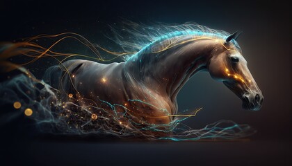 Horse with long flowing  mane , translucent streamline interpretation created by generative AI