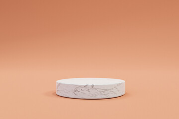 3D display podium pastel orange background. Nature marble minimal pedestal for beauty, cosmetic product presentation. copy space template, 3D Illustration