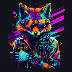 Synthwave fox with sunglasses