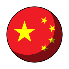 China Flag Round Circle Badge Button or Sticker Icon with Contour Outline and 3D Shadow Effect. Vector Image.