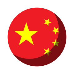 China Flag Round Circle Badge Button or Sticker Icon with 3D Shadow Effect. Vector Image.