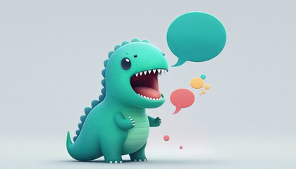A dinosaur holding a speech bubble, looking to communicate. Generative AI - obrazy, fototapety, plakaty