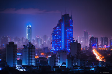 Fototapeta premium big city and neon lights, Generative AI