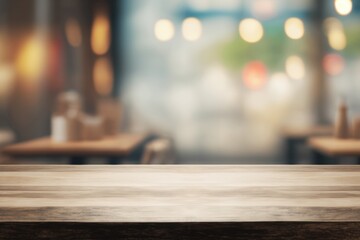 A Business Presentation Mockup Set in a Rustic Wood Table Restaurant with a Blurred Background. Generative AI