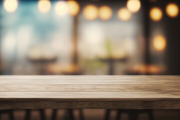 A Business Presentation Mockup Set in a Rustic Wood Table Restaurant with a Blurred Background. Generative AI