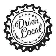 Drink Local badge - brewery icon - bars and brewery graphics - support small business - Distillery icon - Independent - Black graphic on white background