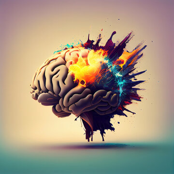 Concept art of a human brain exploding with,Generative AI
